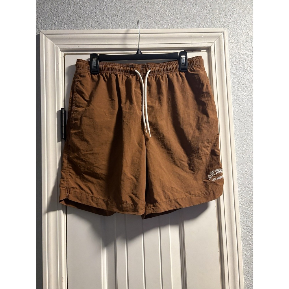 PacSun Swim Trunks Men Medium Brown Pacific Sunwear Los Angeles Nylon Drawstring